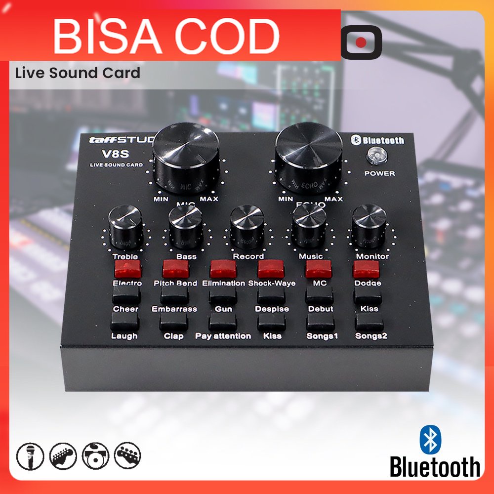 TaffSTUDIO Bluetooth Audio USB External Soundcard Live Broadcast Microphone Headset - V8S - karaoke 