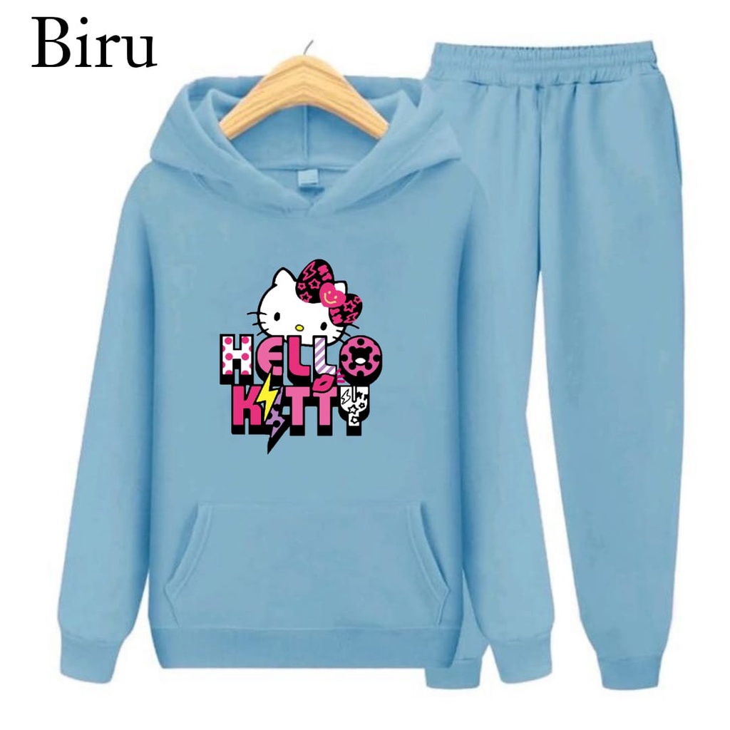 Hzl_outfit Setelan Sweater Anak Perempuan Hello Kitty/ Sweater Hoodie Setelan