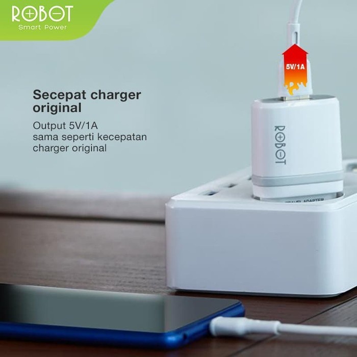 ADAPTOR ROBOT RT-K7 1 USB KEPALA CHARGER FUREPROOF CASAN + MICRO CABLE white_cell