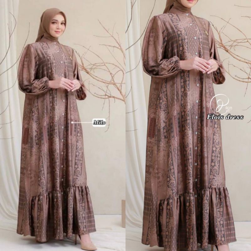 NEW ELOIS DRESS PREMIUM DRESS SILK KANCING TERBARU TERVIRAL GAMIS RAYA MUSLIMAH KEKINIAN