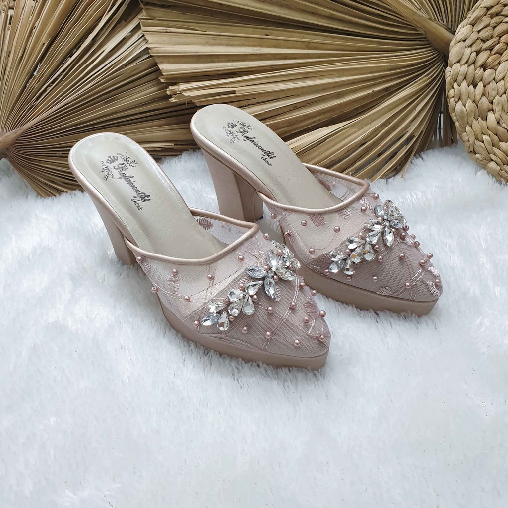 Sepatu wedding pesta cantik Dhanda rosegold hak 9 cm tahu