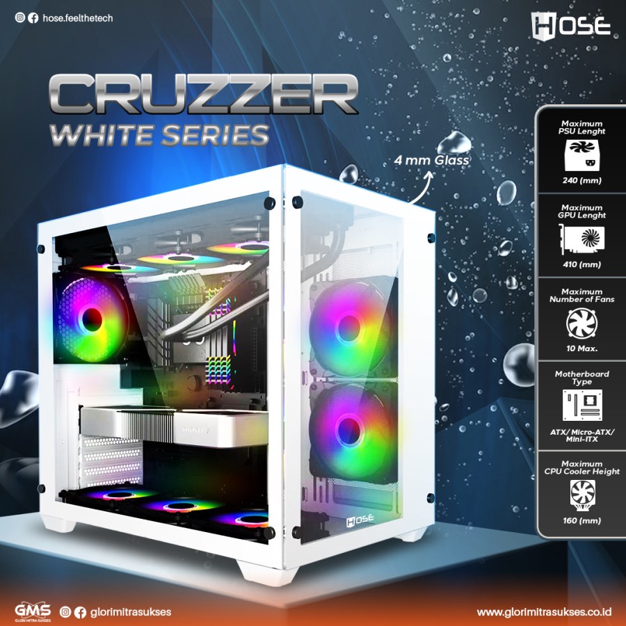 Casing PC Gaming Hose Cruzzer Black &amp; White - Mid Tower