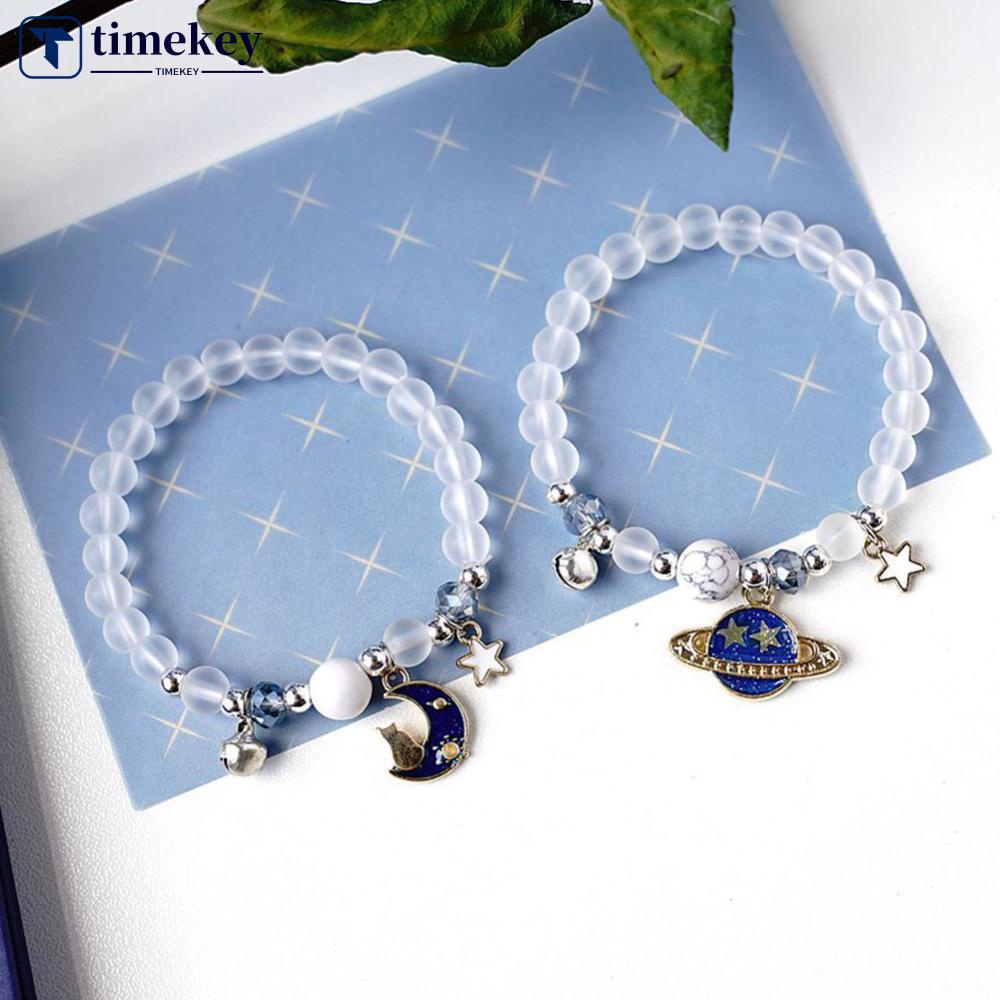 Timekey Fashion Niche Langit Berbintang Gelang Astronot Manik-Manik Kristal Adjustable Gelang Wanita Pria Perhiasan Aksesori B3E7