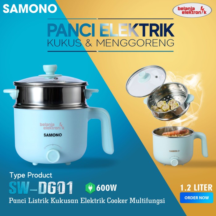 panci listrik PANCI LISTRIK KUKUSAN ELEKTRIK COOKER MULTIFUNGSI 1.2L SAMONO SW-DG01(Y5E1) Panci List