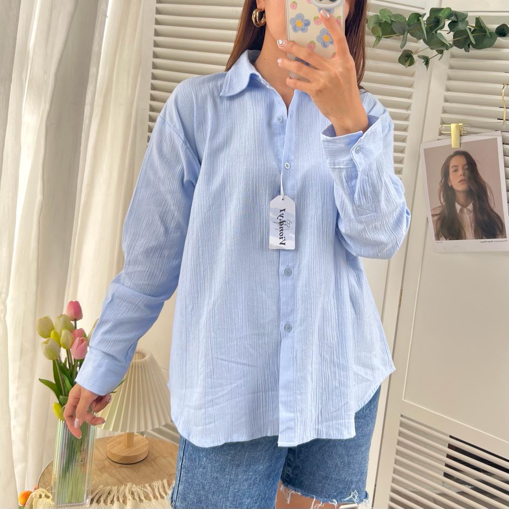 Kemeja Linen  Kemeja Oversize Blouse wanita korea E29