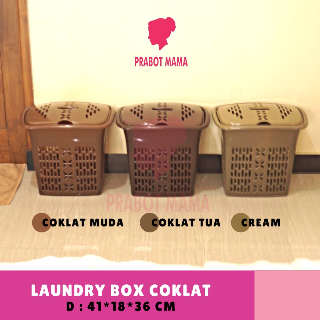 Laundry Box Tutup - PRABOTMAMA / Keranjang Baju Laundry - Storage Box Plastik Coklat Abu