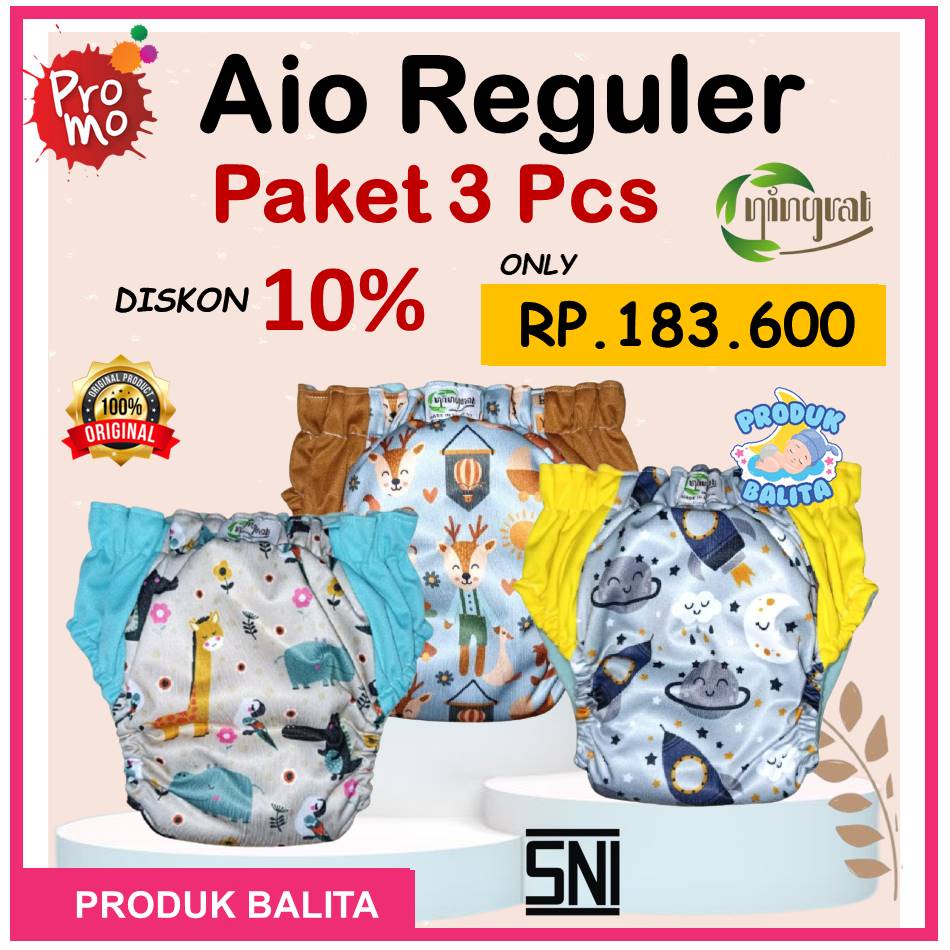 COD Paket 3 PCS Clodi Celana Bayi Ningrat AIO Reguler All In One BB 5-17Kg Popok Kain Bayi Terlaris Pempers Cuci Ulang