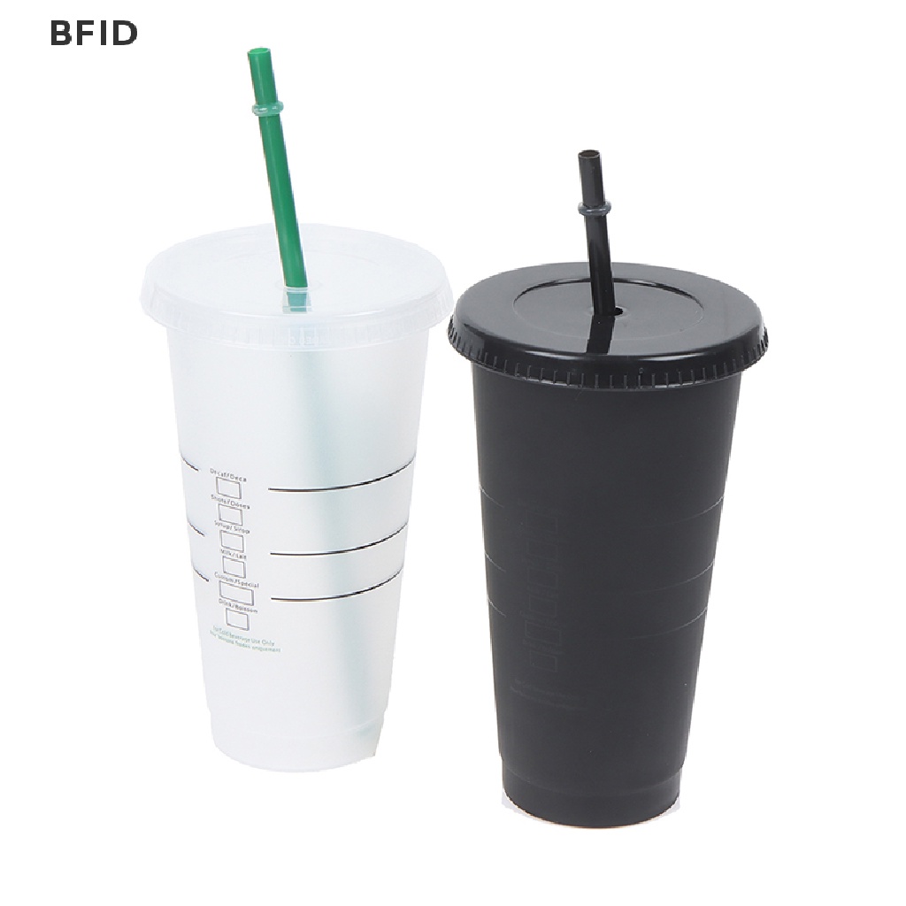 [BFID] Mug Sedotan Berubah Warna Minuman Dengan Tutup Tumbler Plastik Matte coffe bottle Cup [ID]