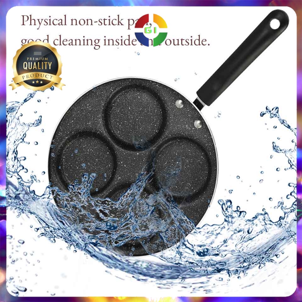 Teflon Panci Telur Omelet Anti Lengket Egg Fyring Pan Non-stick 4 Holes Black