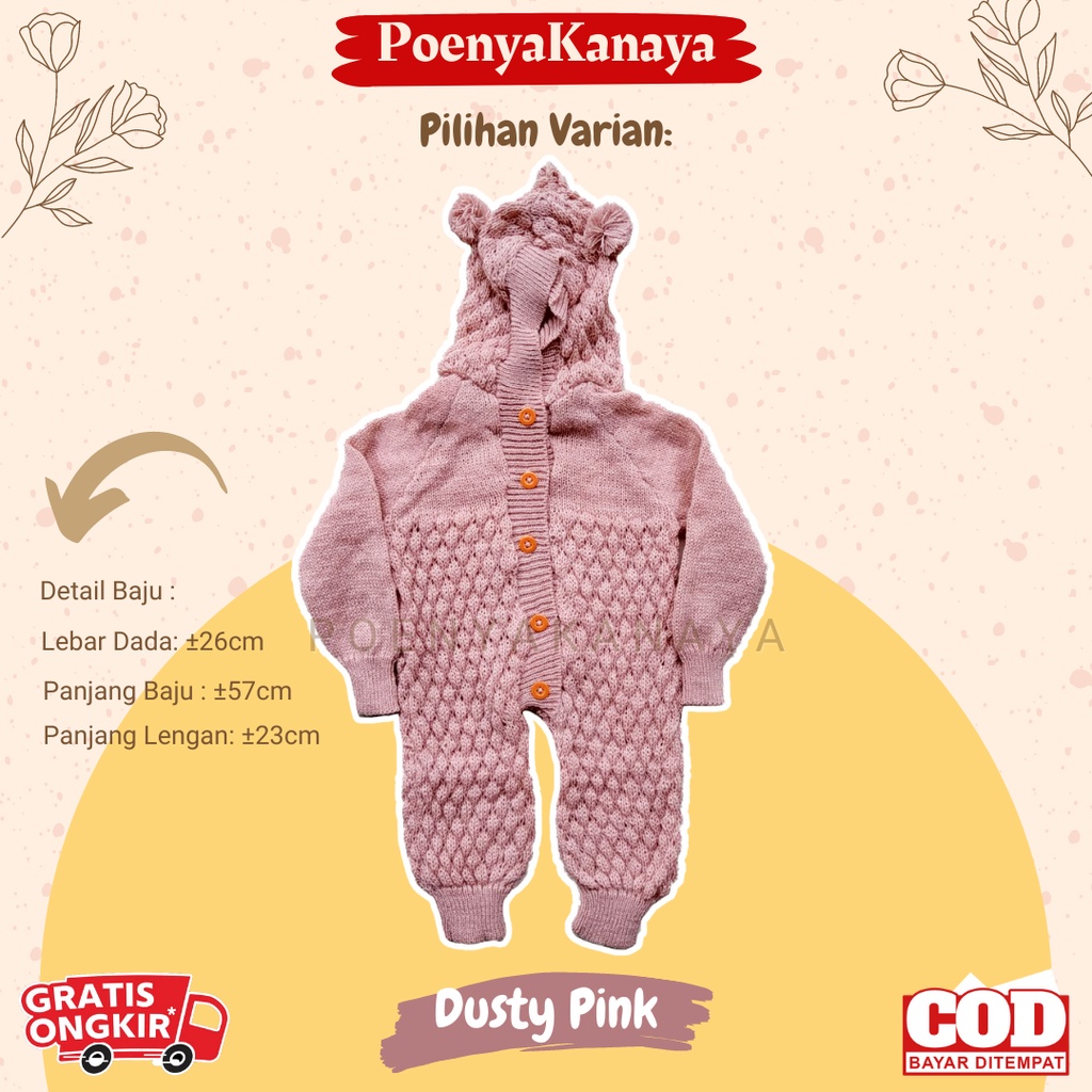 Sleepsuit Rajut Bayi Topi Buka Kaki 0-6 Bulan KD07