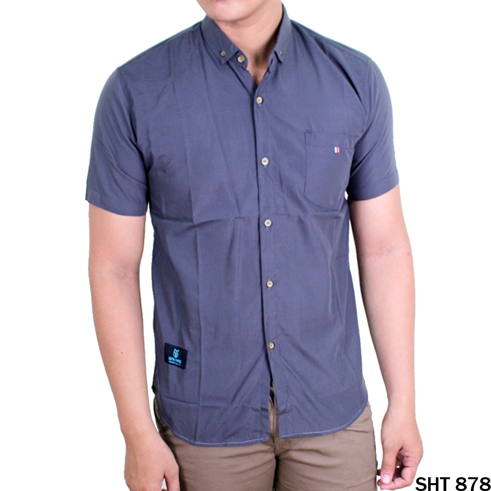 Baju Kemeja Cowok Lengan Pendek Katun Oxford Polos - SHT 880