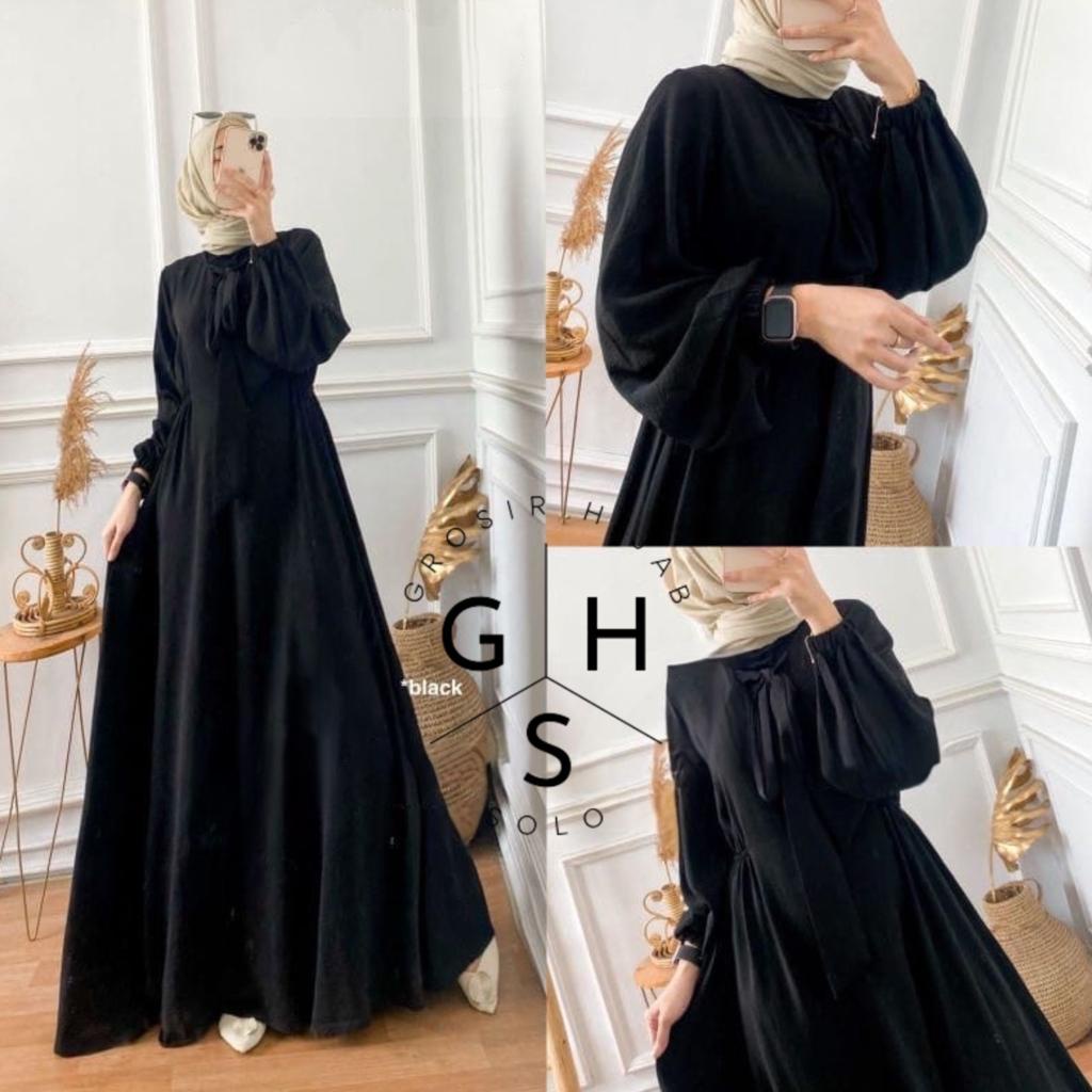 (DBY) GAMIS JISOO TALI LENGAN BALON DRESS WANITA CRINCLE AIRFLOW