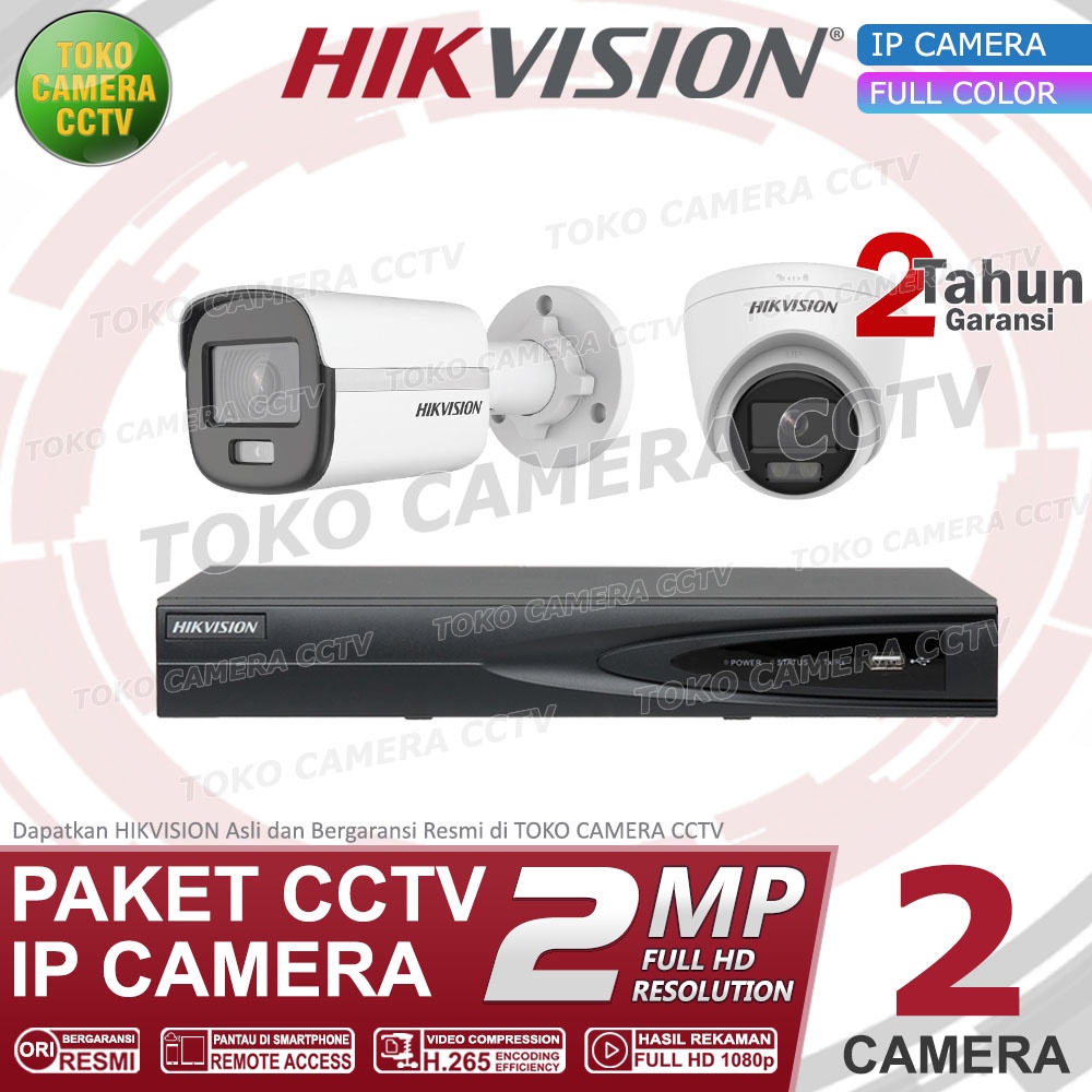 PAKET CCTV IP CAMERA HIKVISION COLORVU 2MP 4 CHANNEL 2 KAMERA