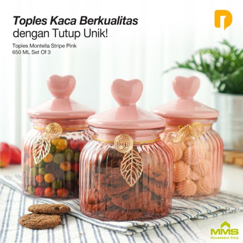 Toples Kue Viral |Toples Snack | Kue Lebaran Kaca Berkualitas Pink Harga untuk 1 pcs toples