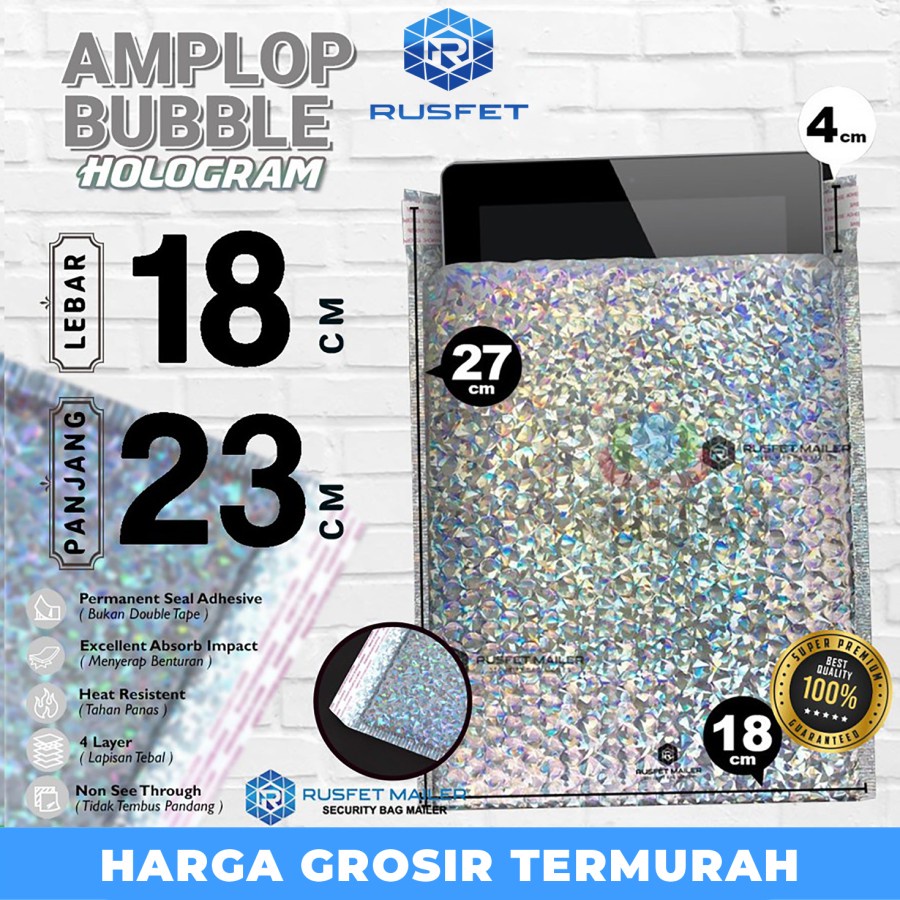 

AMPLOP BUBBLE MAILER HOLOGRAM 18CM X 27CM BUBBLE WRAP ENVELOPE RUSFET