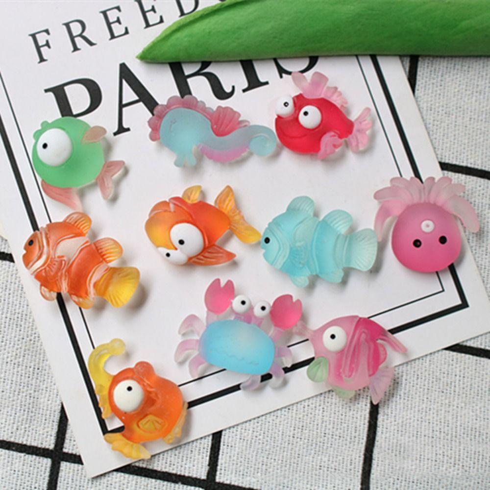 Lanfy Ornamen Resin 10Pcs Kawaii Hewan Laut DIY Kartun Ikan Badut Telepon Shell Accessorie