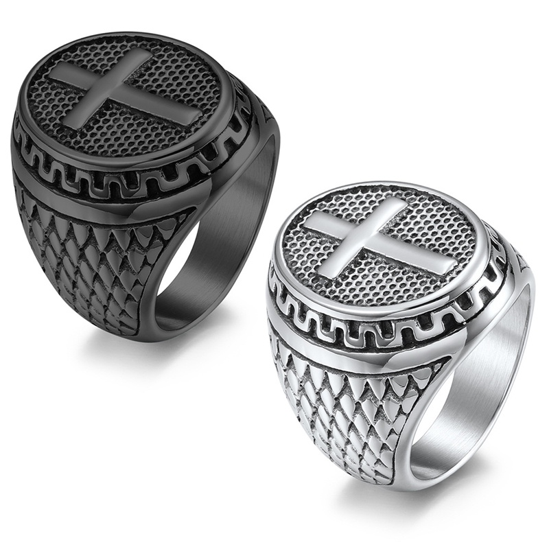 Vintage Stainless Steel Salib Cincin Pria Punk Kristen Paskah Yesus Cincin Perhiasan Biker Jimat Hadiah