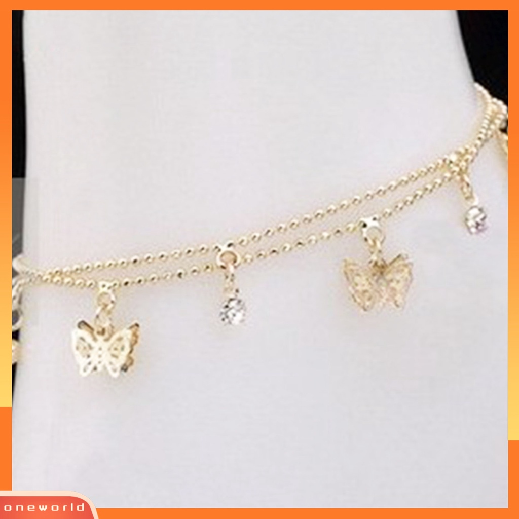 {oneworld} Gelang Kaki Liontin Kupu-Kupu All-Match Alloy Double-Layer Anklet Untuk Kantor