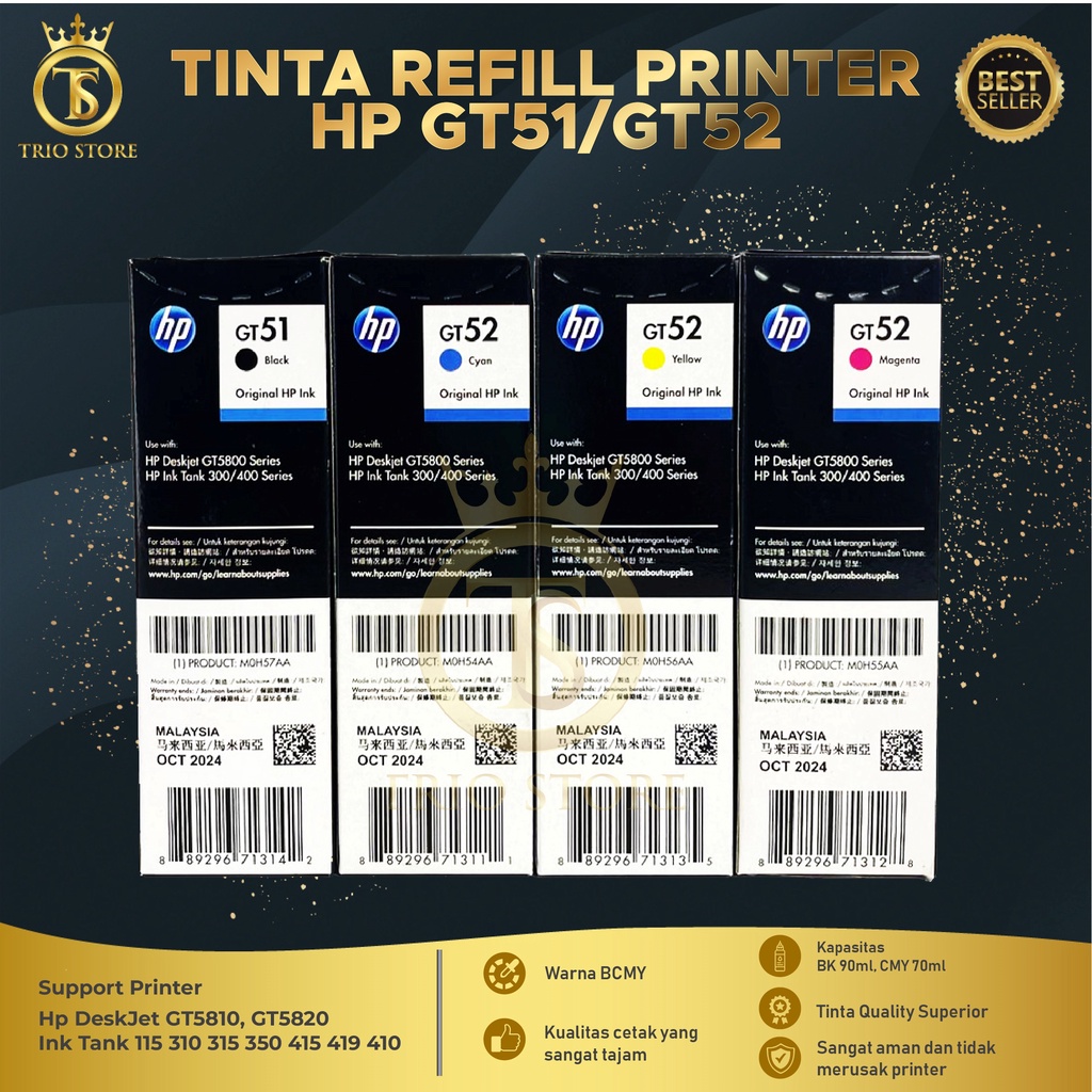 Tinta HP GT51 GT52 For Printer GT5810 GT5820