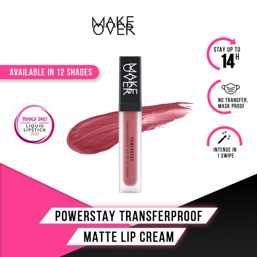 MAKE OVER Powerstay Transferproof Matte Lip Cream Indonesia / Lipcream 7g / Stay Up To 14H No Transfer Mask Proof Intense In 1 Swipe / Tahan Lama Moisturizer Krim / Makeup Cosmetic Lips Make Up Kosmetik Bibir Lipstik Gincu / Makeover Power Stay Series