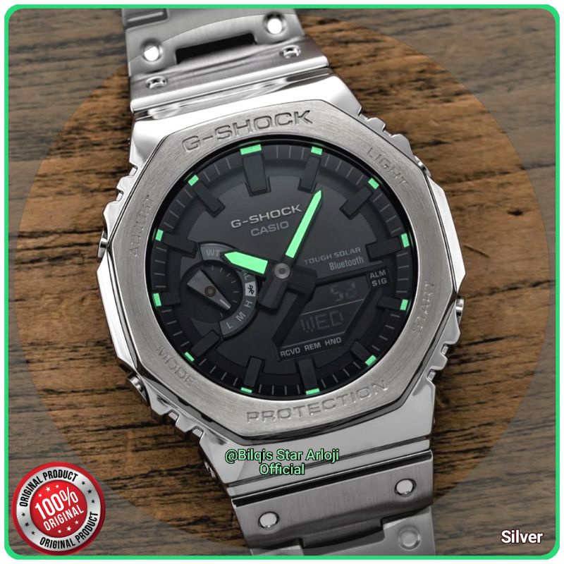 New Casio G-shock GMB-2100 Oak Full Metal Dual Time Tali Rantai Silver Original 100% Japan