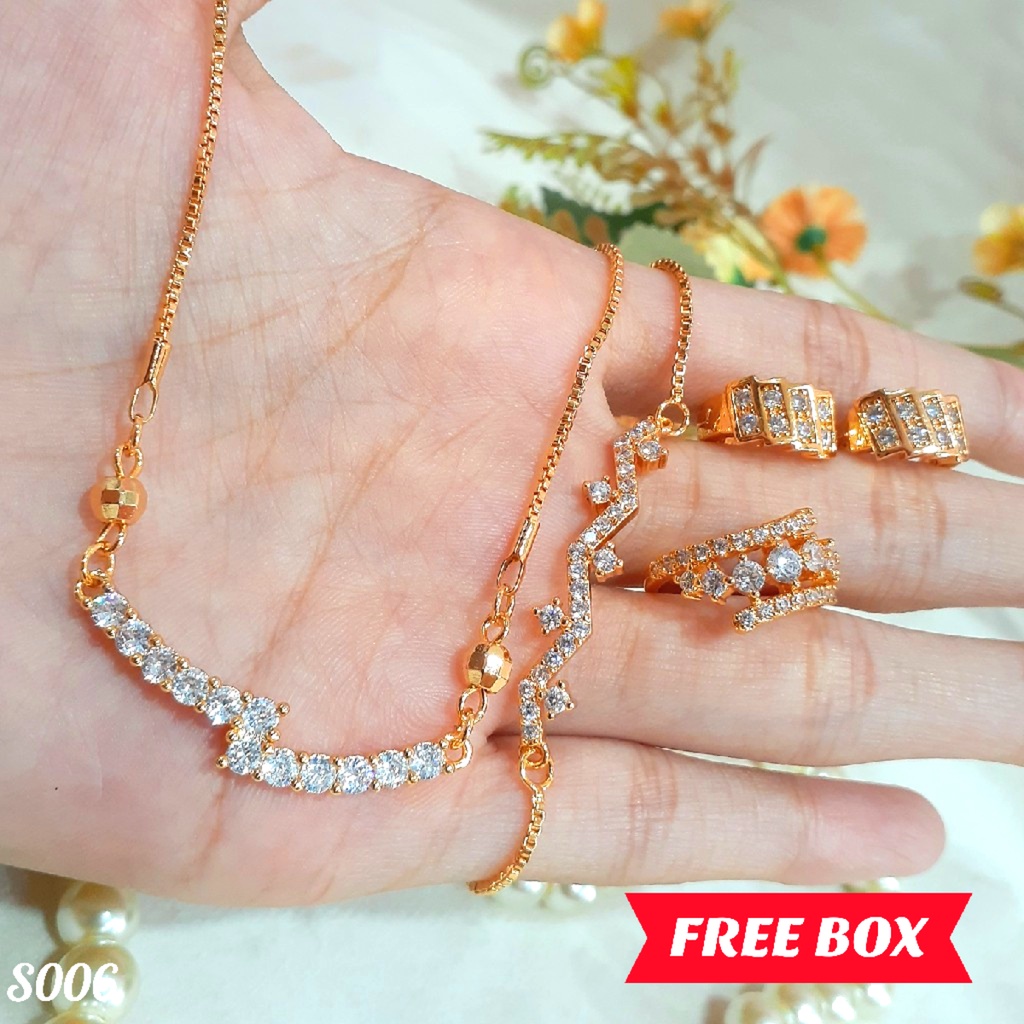 PGX Set Perhiasan Xuping Cincin Gelang Kalung Anting Lapis Emas - S006