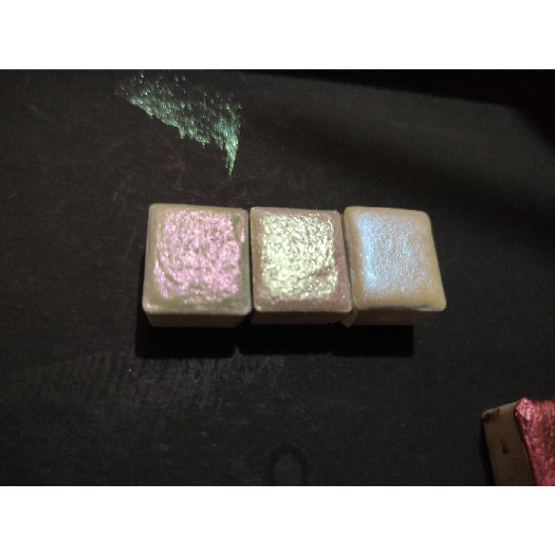 

Handmade colorshift interference watercolor paint Ancient times set blue yellow pink metallic watercolor