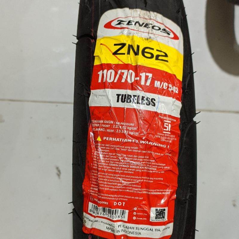 Ban Luar Tubeless Zeneos ZN 62 110/70-17 Sepeda Motor