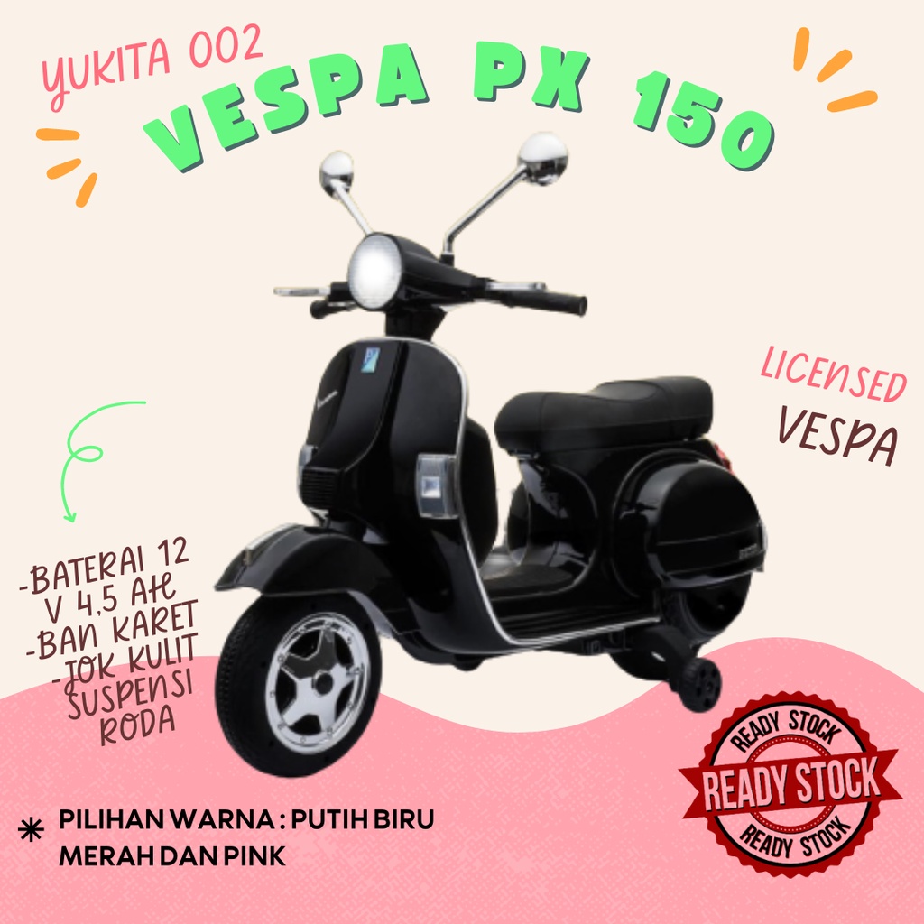 Mainan Aki Motor Anak Yukita 002 Vespa PX150 License - Hitam