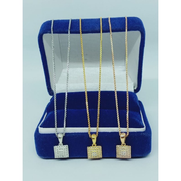 kalung rantai italy+liontin kotak mp/perak asli silver 925 lapis emas/perhiasan fashion wanita terbaru