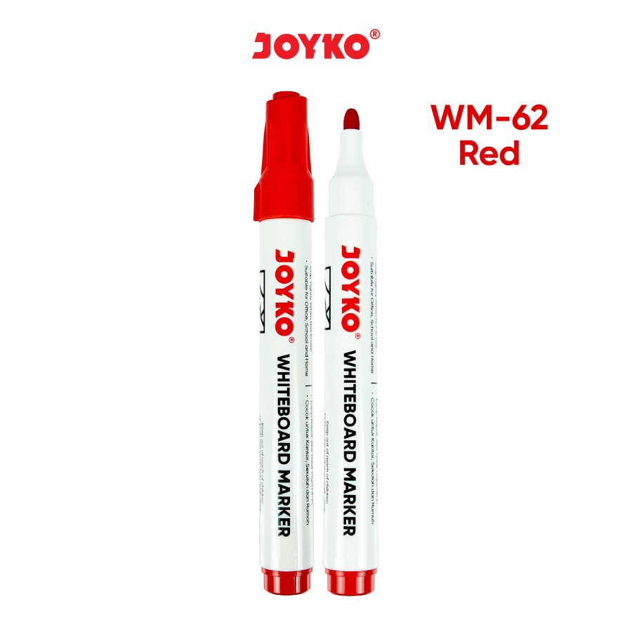 Whiteboard Marker / Spidol Papan Tulis Dapat Dihapus Joyko WM-62 Merah