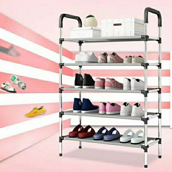 Rak Sepatu Stainless 5 Susun Shoe Rack Portable Tempat Sendal Sepatu