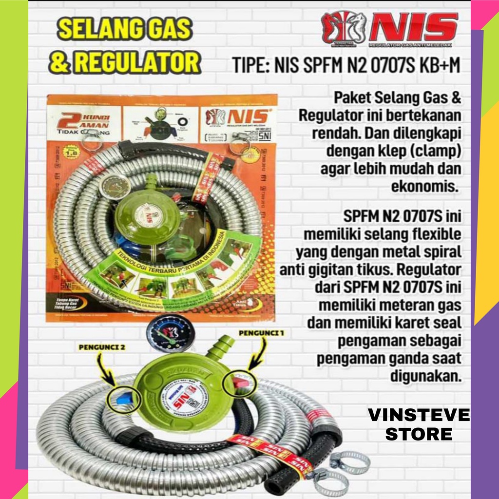 Selang Gas NIS + Regulator Double Lock (Pengunci Ganda) Anti Meledak