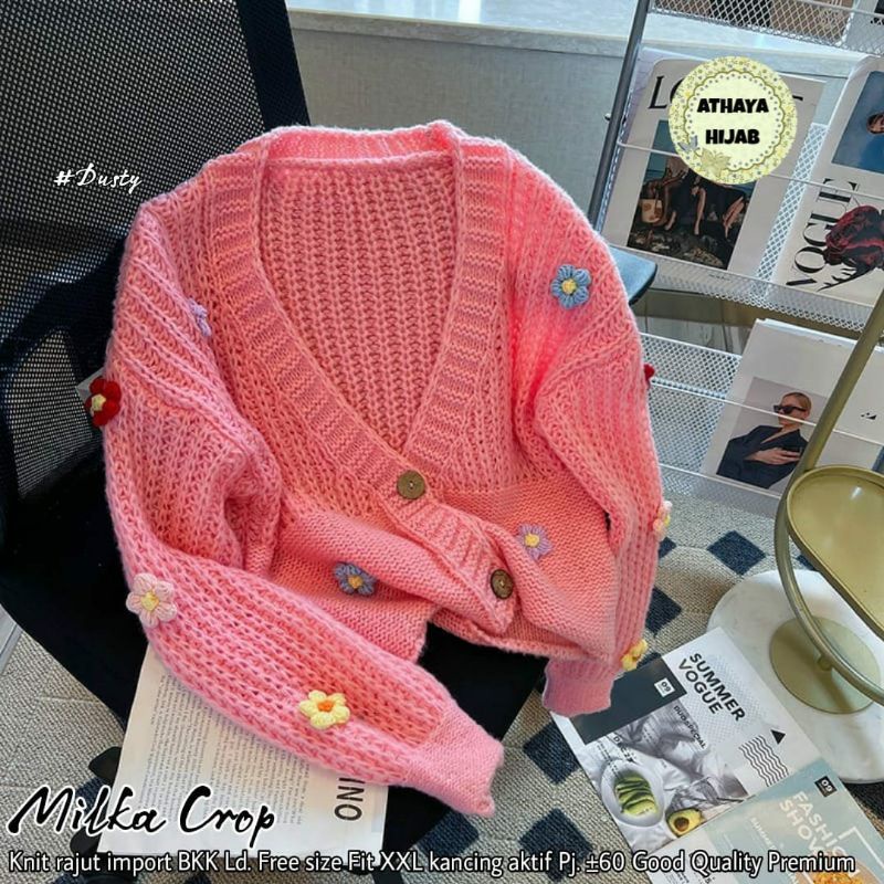Sweater Rajut Import Milka Crop Jumbo Cardigan LD 120 By Athaya Hijab