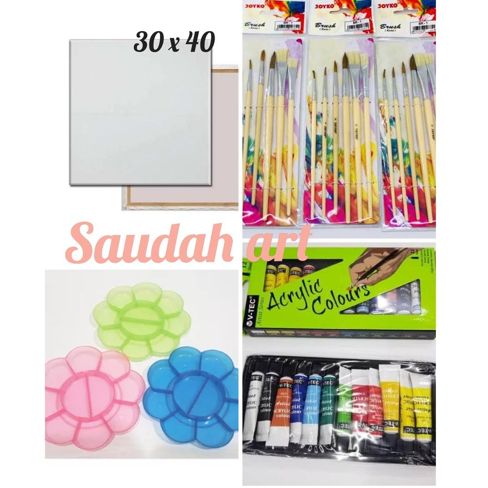 

[Produk 95] Paket Kanvas Lukis (kanvas 30x40,kuas,palet,cat akrilik) 78rkr