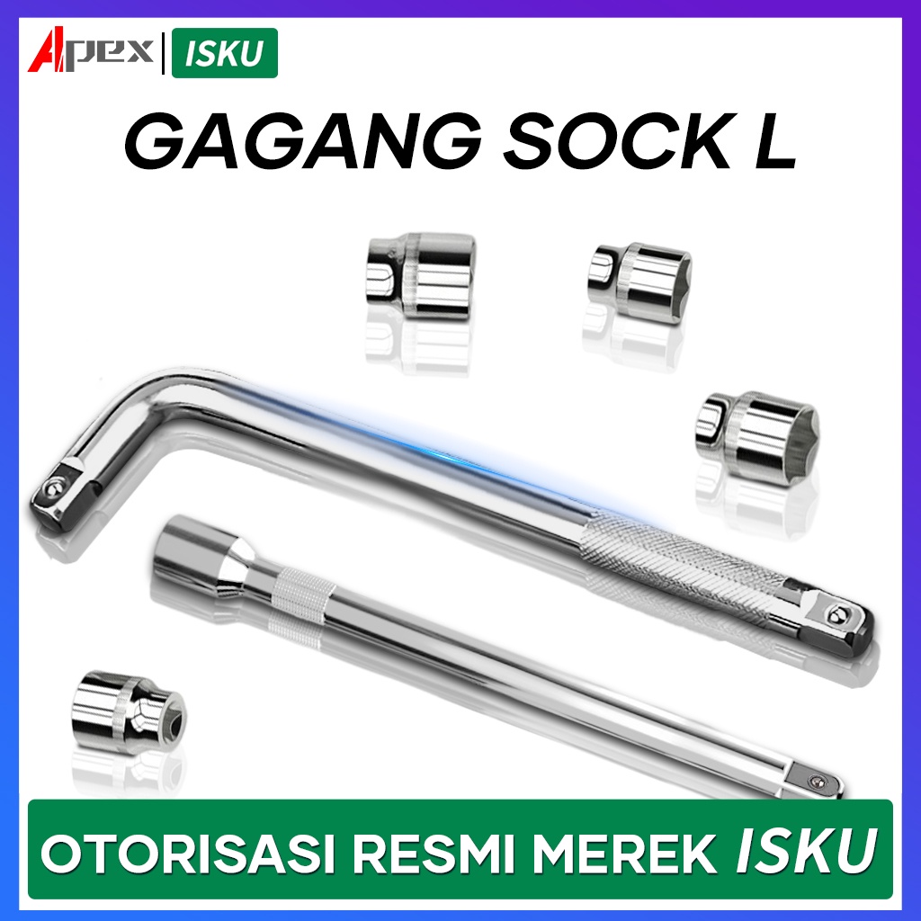 Gagang Sock L ukuran 1/2&quot; x 12&quot;/Offset Handle/Kunci Roda L Hex