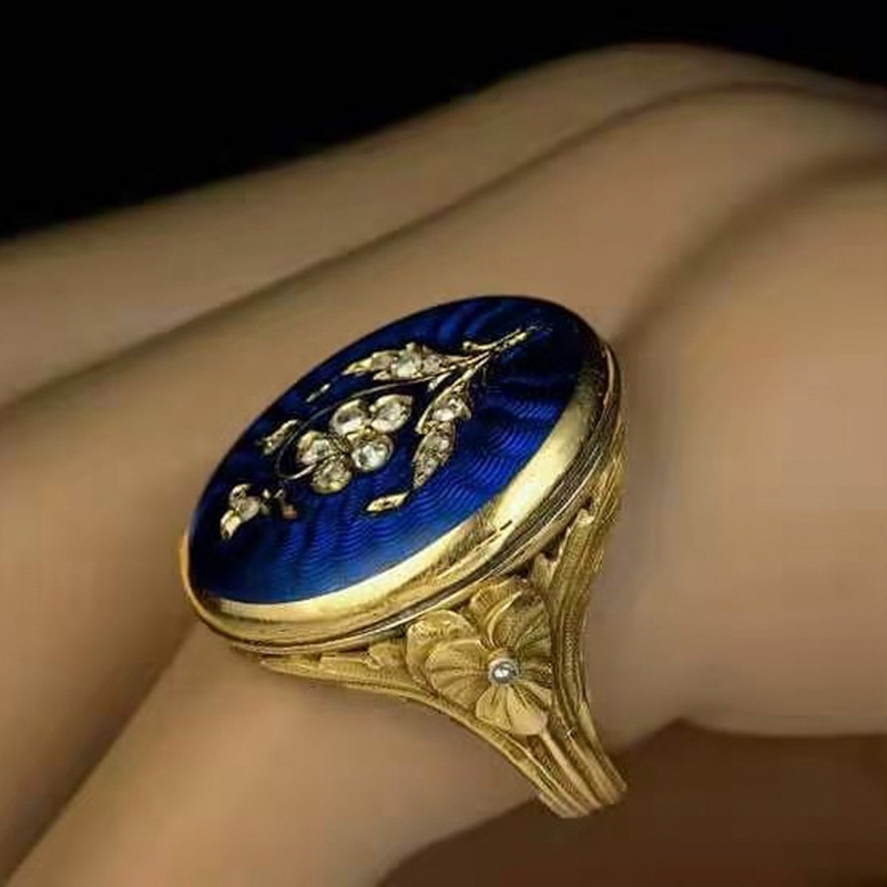 Indah Wanita Elegan Enamel Biru Cincin Ukir Zirkon Cincin Pengantin Pertunangan Perhiasan Hadiah Ulang Tahun Istri Ibu