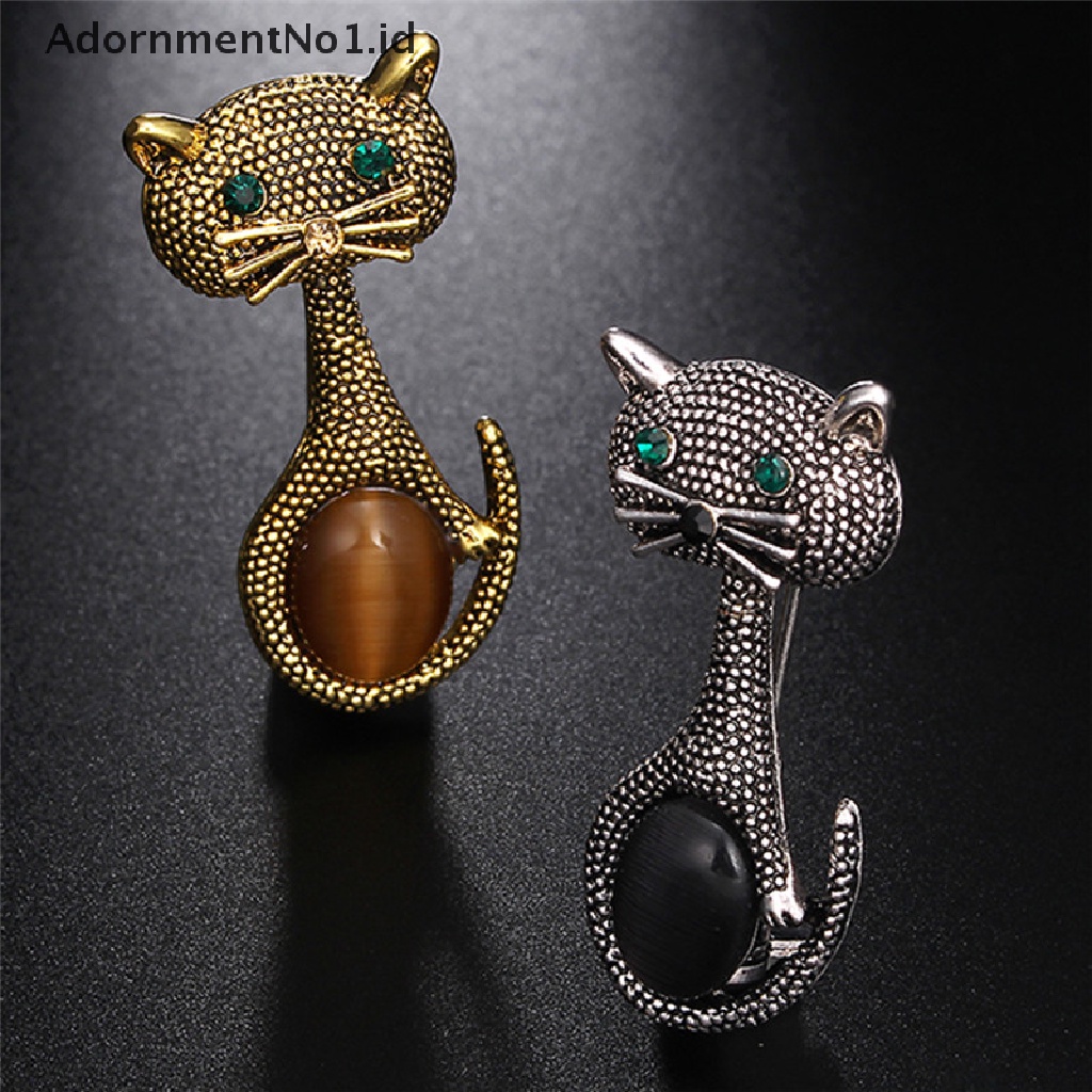 [AdornmentNo1] Cat Eye Stone Brooch Pin Hewan Bros Kerah Klip Pernikahan Opal Wanita Bros [ID]