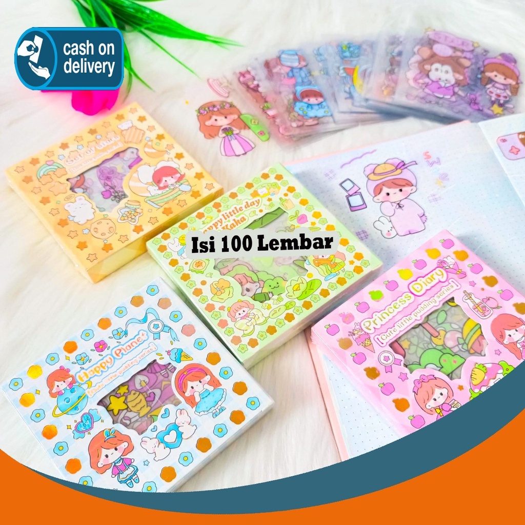 

Sticker BOX SENMU Mini ISI 100 PCS Set Momo Daily Manual Cute Pattern Decorative Tape Sticker Gift CRAFT