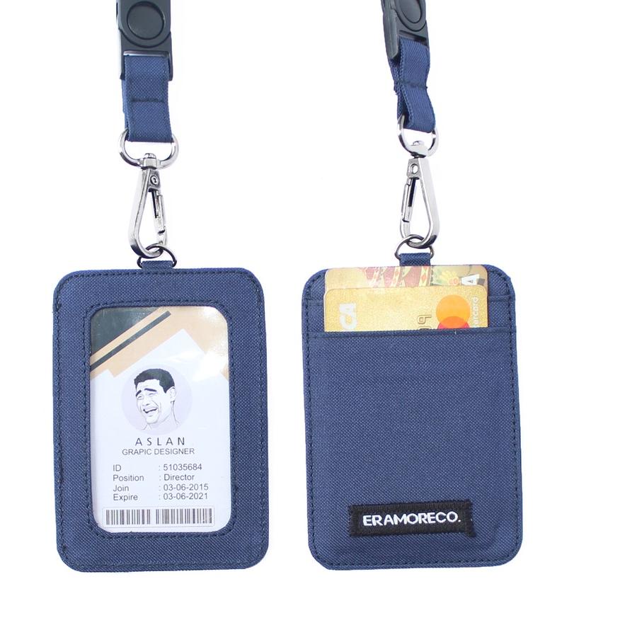 

~ EMID101 name tag gantungan dompet ID card holder tali lanyard kartu biru navy Trendy !!