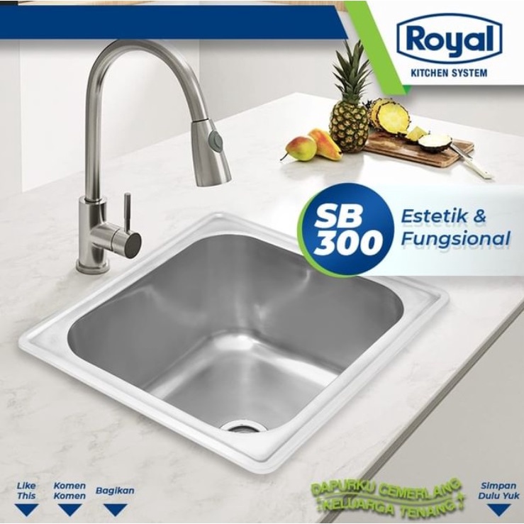 Royal Kitchen Sink SB 300 Wastafel Dapur Bak Cuci Piring Dalam 1 Bowl Tanpa Sayap Pengering Stainless Steel SB57