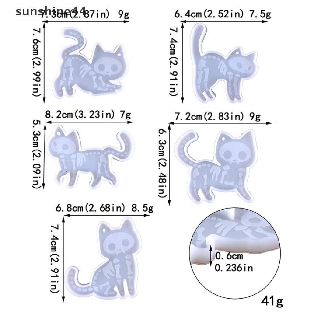 Sunshine 5Pcs/Set Cetakan Silikon Kucing Lucu DIY Anting Kalung Gantungan Kunci Liontin Cetakan.