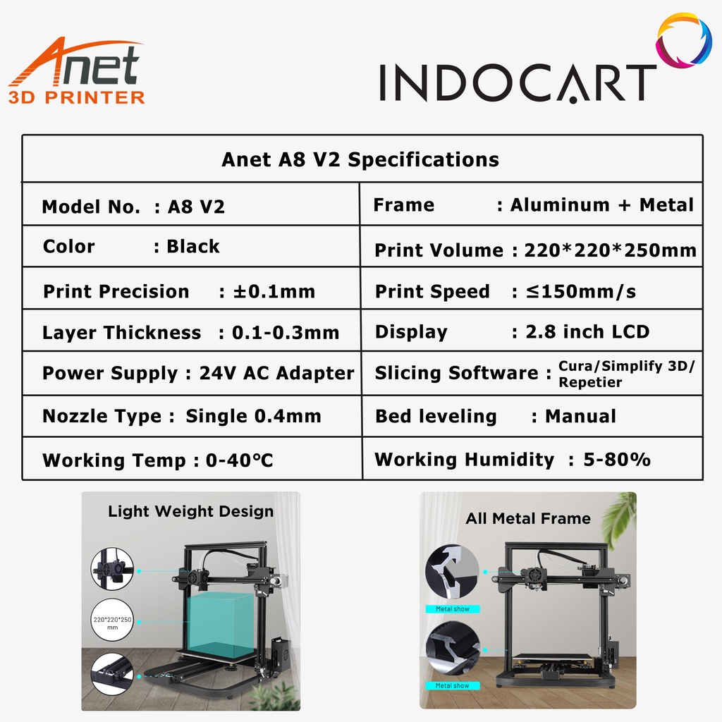 3D Printer Anet A8 V2 Metal Frame Terbaru i3 Garansi Resmi