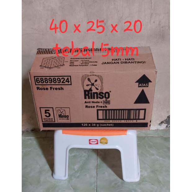 

Kardus bekas rinso 40cm x 25cm x 20cm tebal 5mm