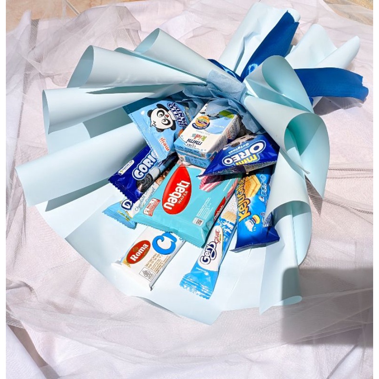 

Buket Snack Tema Biru Wisuda Sempro Ultah Valentine