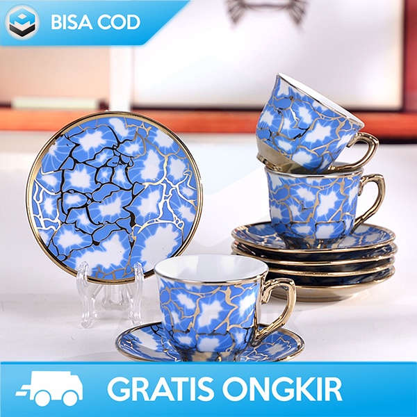 CANGKIR KERAMIK 1 SET 6 IN 1 SUNFILI GELAS TEH EUROPEAN STYLE ELEGAN