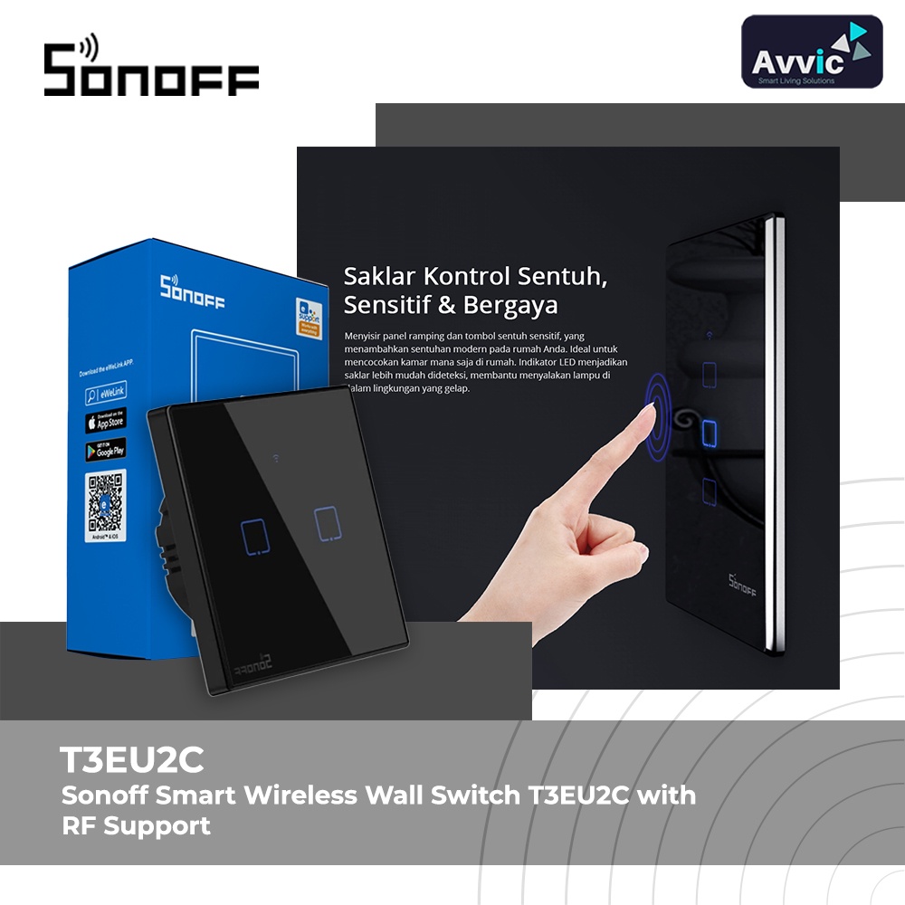 Sonoff Smart Wall Switch T3EU2C saklar wireless smart home IOT