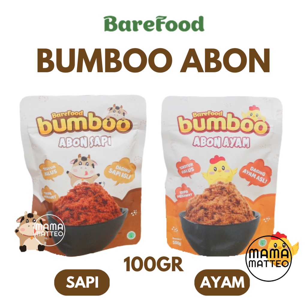 BAREFOOD BUMBOO Abon Sapi &amp; Ayam 100gr Tanpa MSG &amp; Pengawet / Abon Cemilan MPASI Anak &amp; Dewasa / BANDUNG