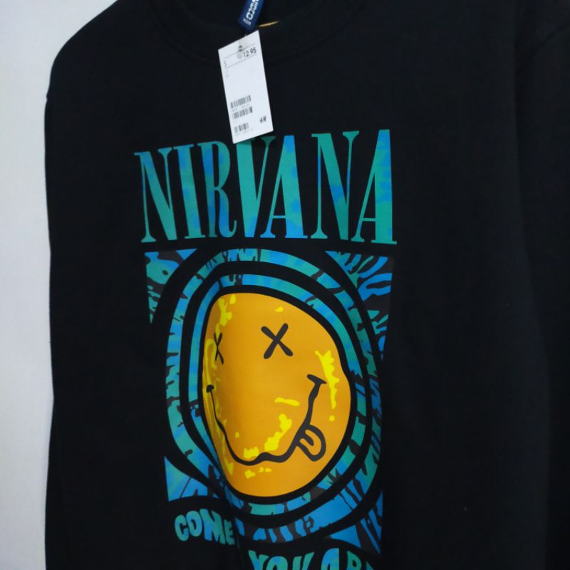 Crewneck Sweater Hnm Nirvana Black H&amp;M Wanita Cewek Pria Hitam Free Paper Bag