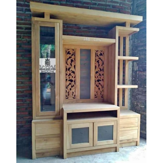 bufet tv jati partisi pembatas ruangan minimalis 160cm